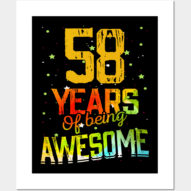 58 Years Of Being Awesome Gifts 58th Anniversary Gift Vintage Retro Funny 58 Years Birthday Men Women Wall Art by nzbworld